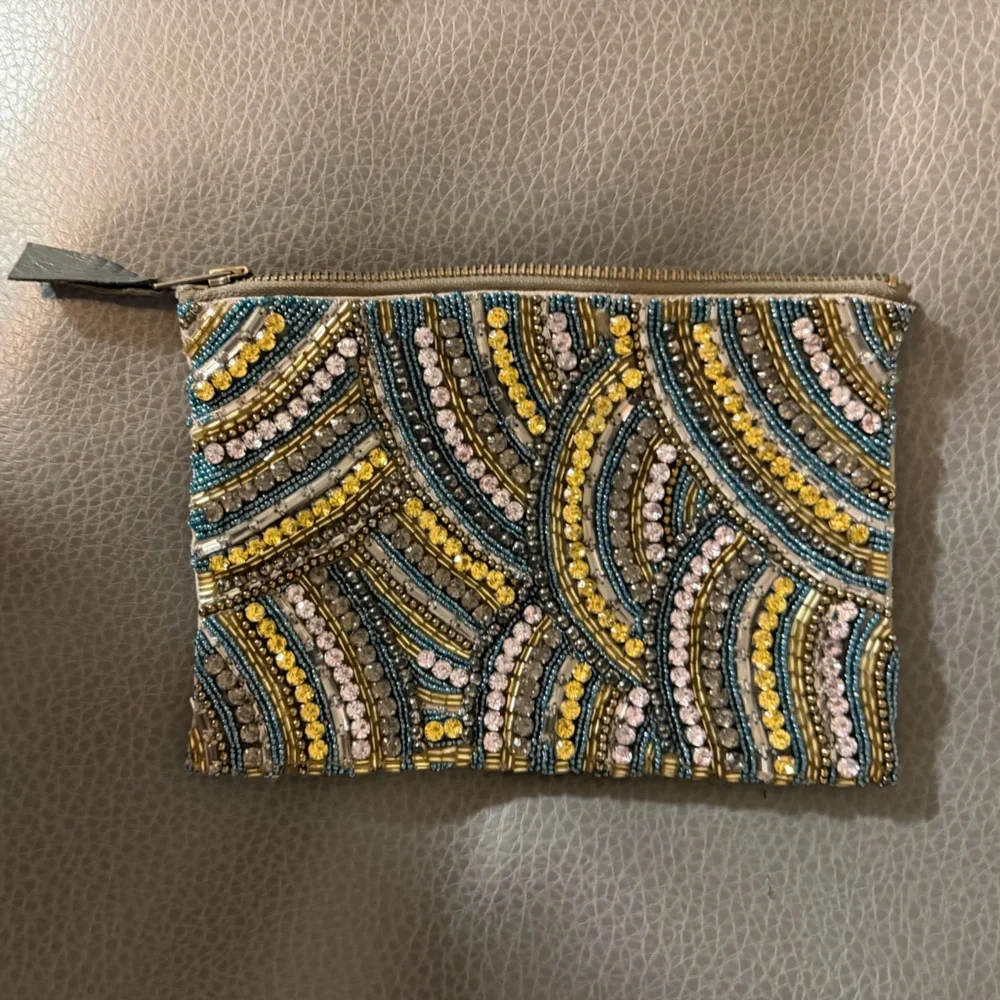 Anthropologie sea fan Beaded Clutch in Blue, Gold, and Purple - Picture 2 of 6